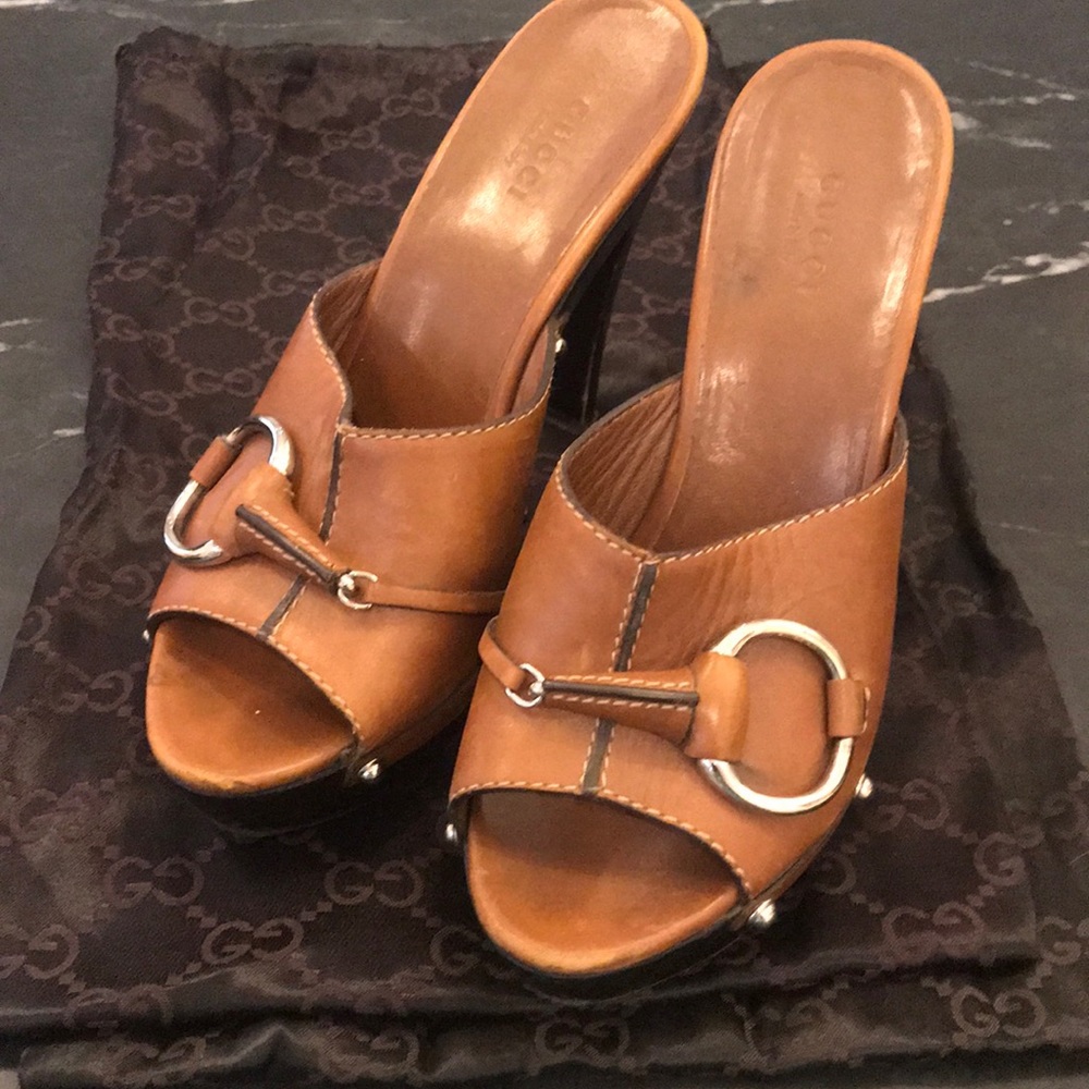 Brown Gucci wedges